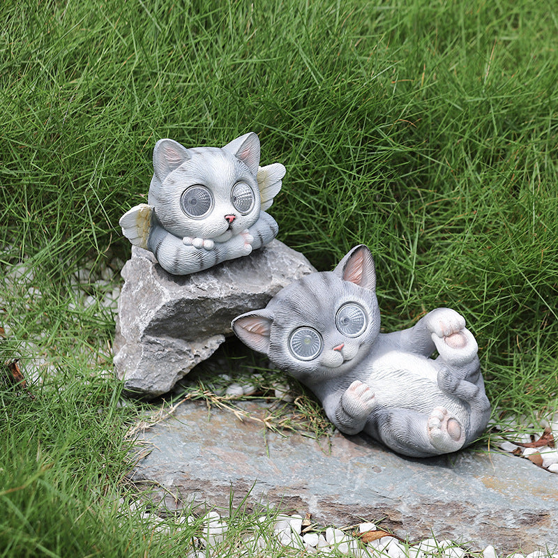 Creative Outdoor Animal Ornaments Angel Gray Cat Cute