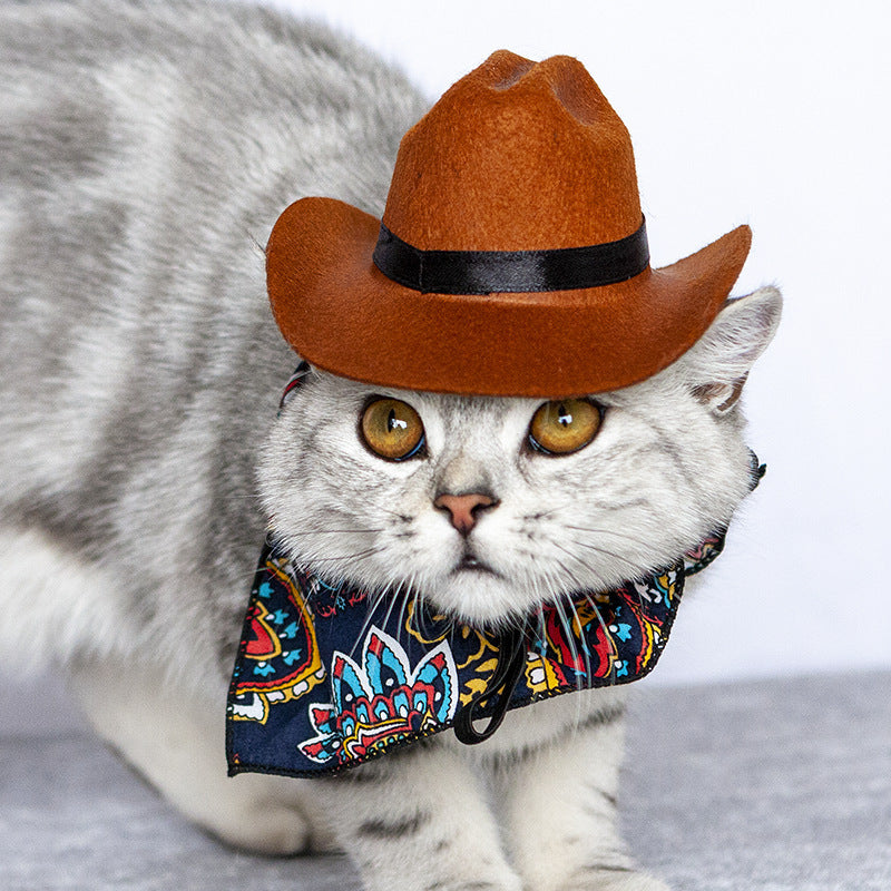 Pet Cat Western Straw Cowboy Hat