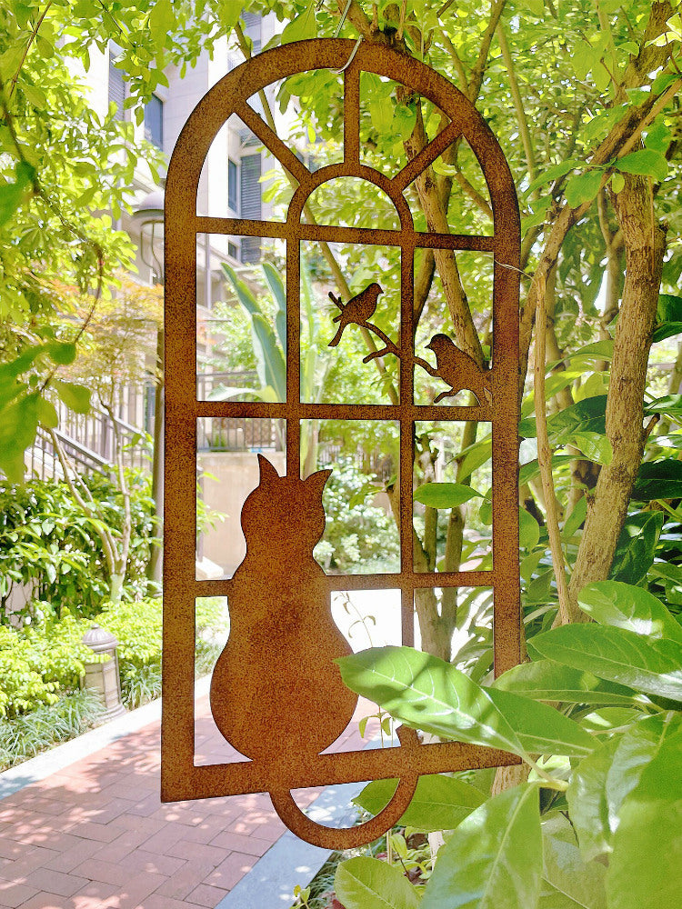 Garden Decoration Outdoor Wrought Iron Cat Window Pendant