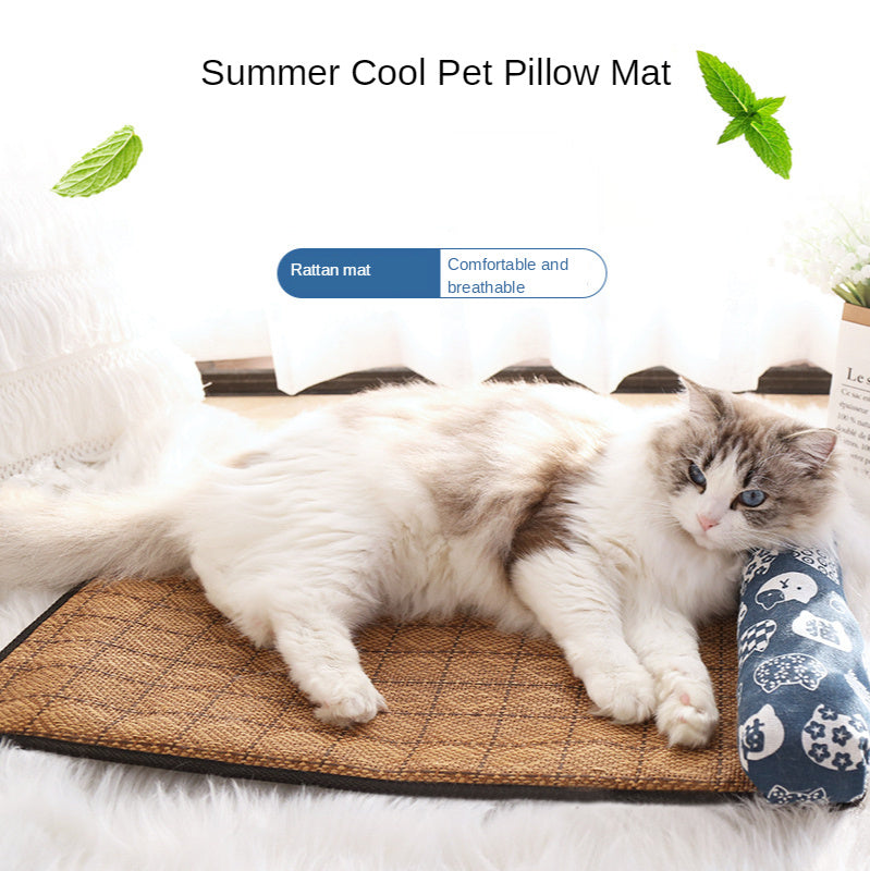 Summer Rattan Pet Mat Pillow Cushion Cooling Cat Litter Mat Ice Pad