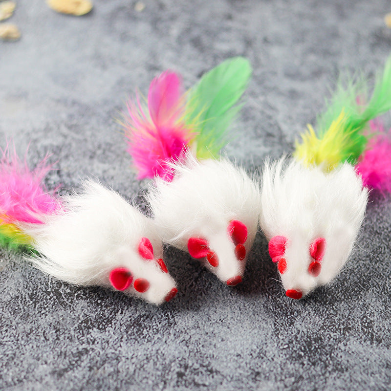 Plush Mouse Simulation Plush Colorful Feathers Cat Amusement Mouse Pet Supplies Self-Hi Cat Toy