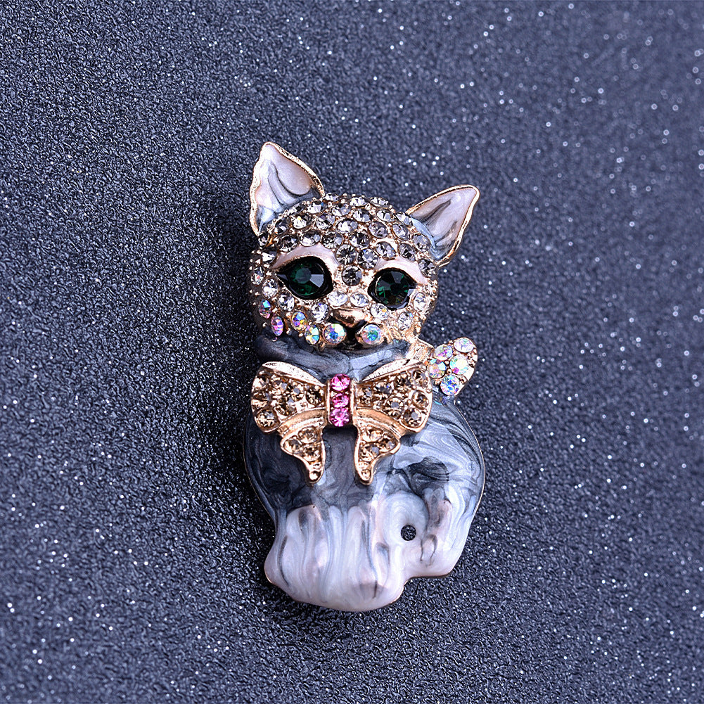 Lively Pride Cat Brooch for Party Shell Metal Crown Blue Crystal Enamel Pin Black Animal Brooch for Women Jewelry Accessories