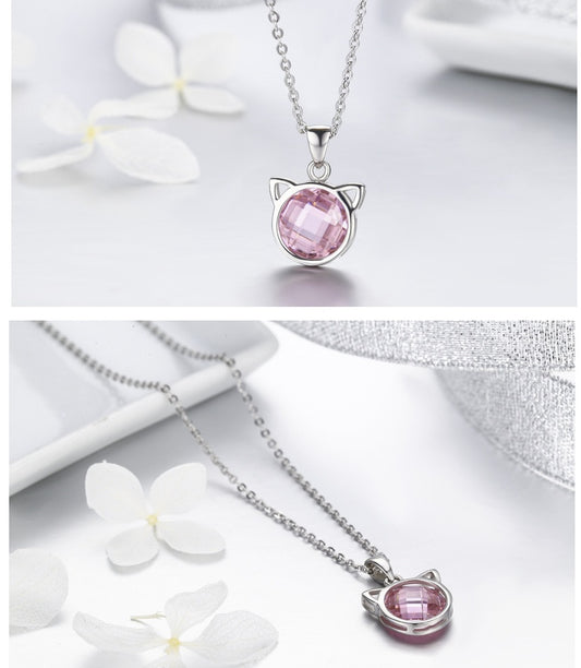 cat necklace s925 sterling silver necklace AAA zircon sterling silver plated platinum jewelry