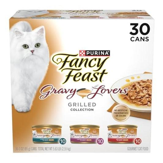 Purina Fancy Feast Gravy Lovers Poultry and Beef Grilled Gourmet Wet Cat Food Variety Pack - (Pack of 30) 3 oz. Cans