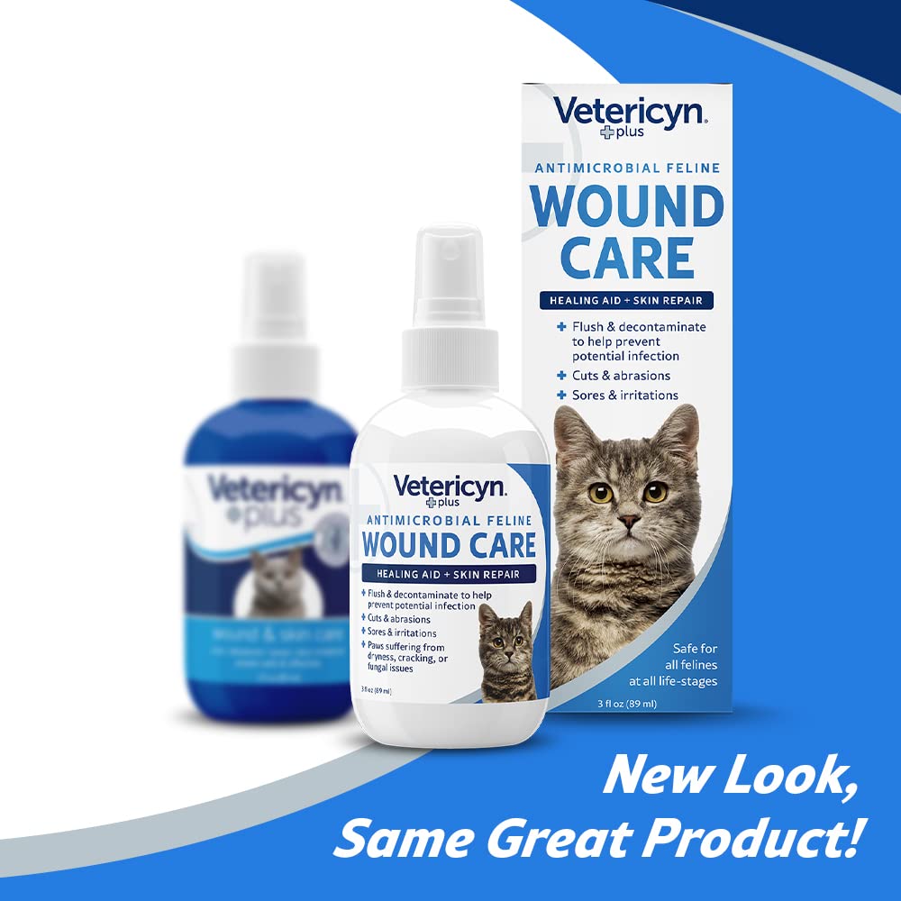 Vetericyn Plus Cat Wound Care Spray | Feline Healing Aid and Skin Repair for Wounds, Sores, and Abrasions, Provides Itch Relief for Cats Irritated Skin. 3 Ounces