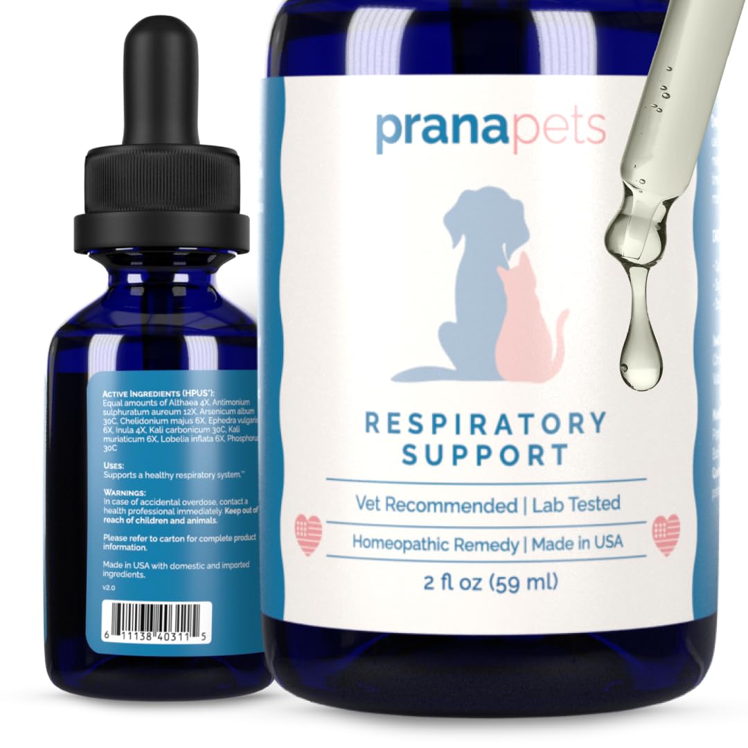 PranaPets Respiratory Support Supplement for Dogs & Cats | Naturally Promotes Optimal Respiratory Function in Pets | Safely aids with Symptoms of Seasonal Allergies