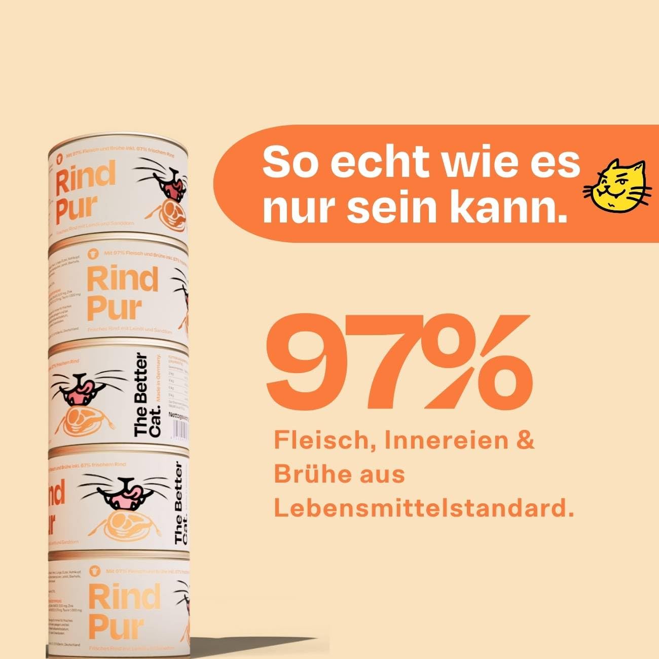 The Better Cat - Getreidefreies Nassfutter mit extra hohem Fleischanteil - Premium Katzenfutter ohne Getreide und ohne Zucker (200g, Rind)