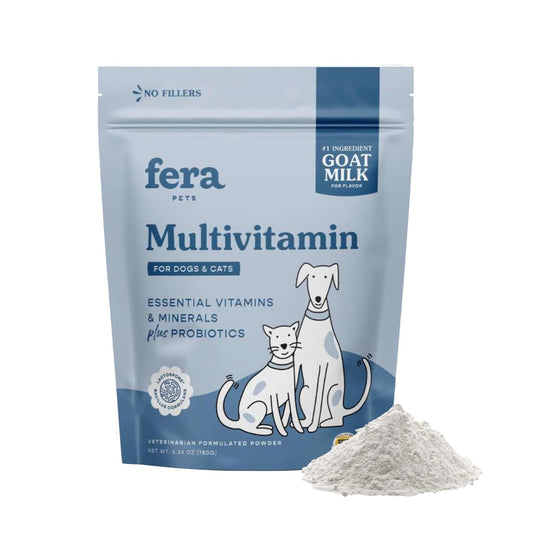 Fera Pet Organics Multivitamin Goat Milk Cat & Dog – Vet Created - Cat & Dog Multivitamin - Probiotics & Essential Vitamins & Minerals–60 Servings