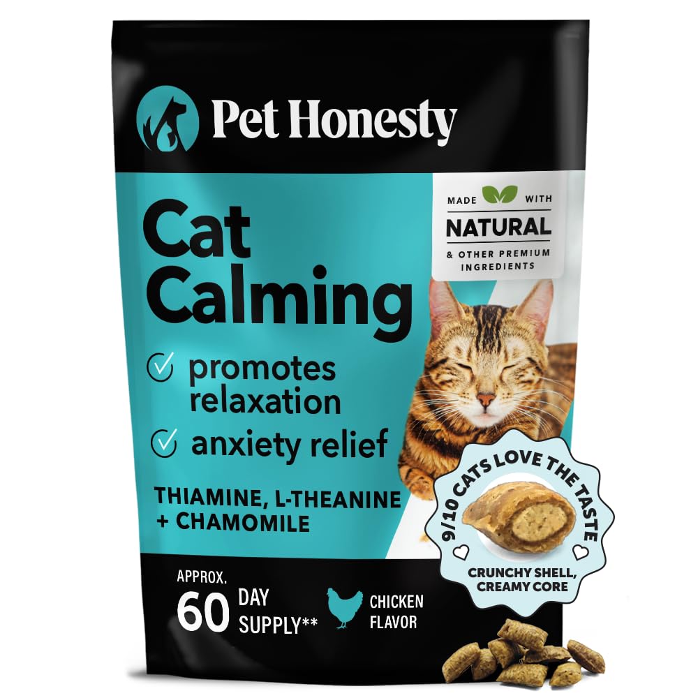 Pet Honesty Calming Chews for Cats - Cat Anxiety Relief + Helps Reduce Stress - Behavioral Support & Promotes Relaxation for Travel, Boarding, Vet Visits, Separation Anxiety - Chicken (30-Day Supply)