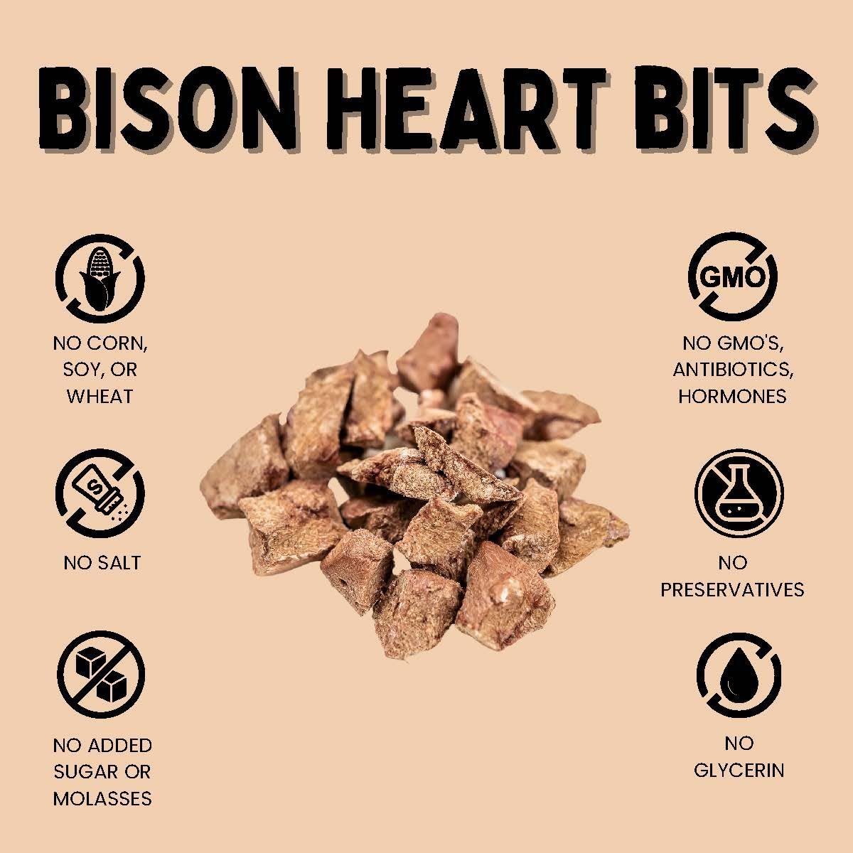 Winnie Lou The Canine Co. Grass-Fed Bison Heart Bits Cat Treats (Pack of 3) - Single Ingredient, High Protein Cat Food Snacks, Grain Free & Made in USA, with Taurine, Iron & Zinc for Healthy Cats