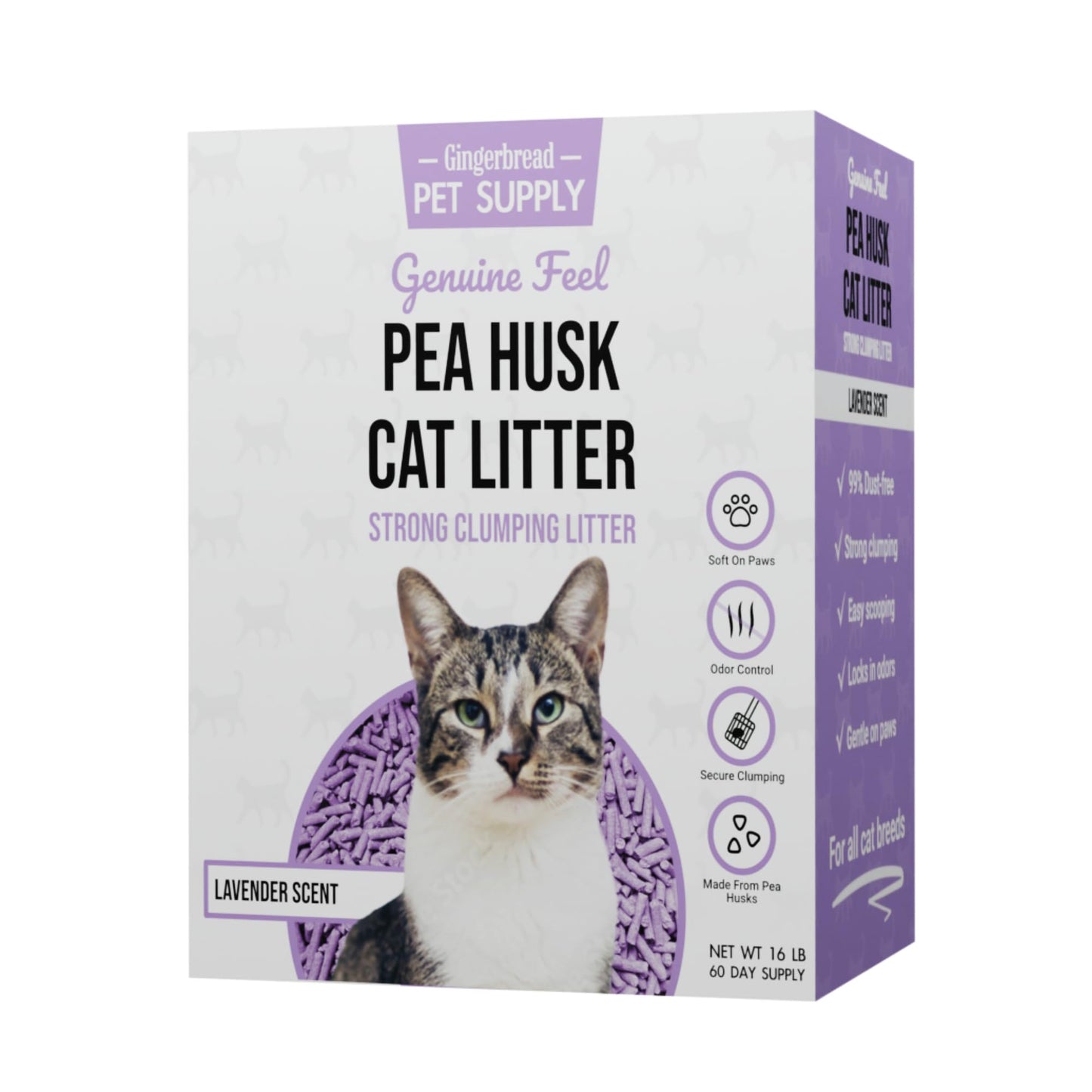 Gingerbread Pet Supply Premium Pea Husk Scented Cat Litter for Happy and Healthy Cats. (16 lbs)(Lavender)