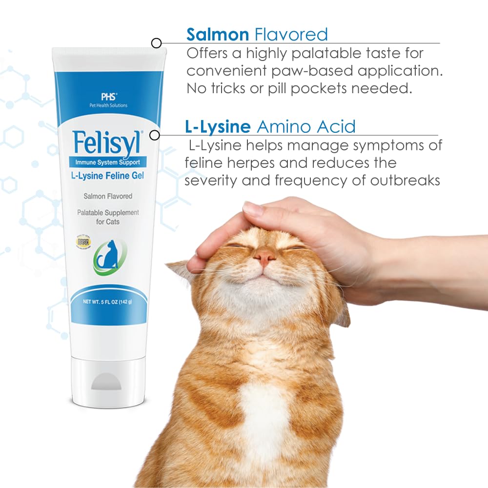 Felisyl L-Lysine Gel for Cats (5oz) – Supports Immune, Respiratory, and Eye Health. Eases Sneezing, Runny Nose, and Watery Eyes. Tasty Salmon Flavor - Made in The USA