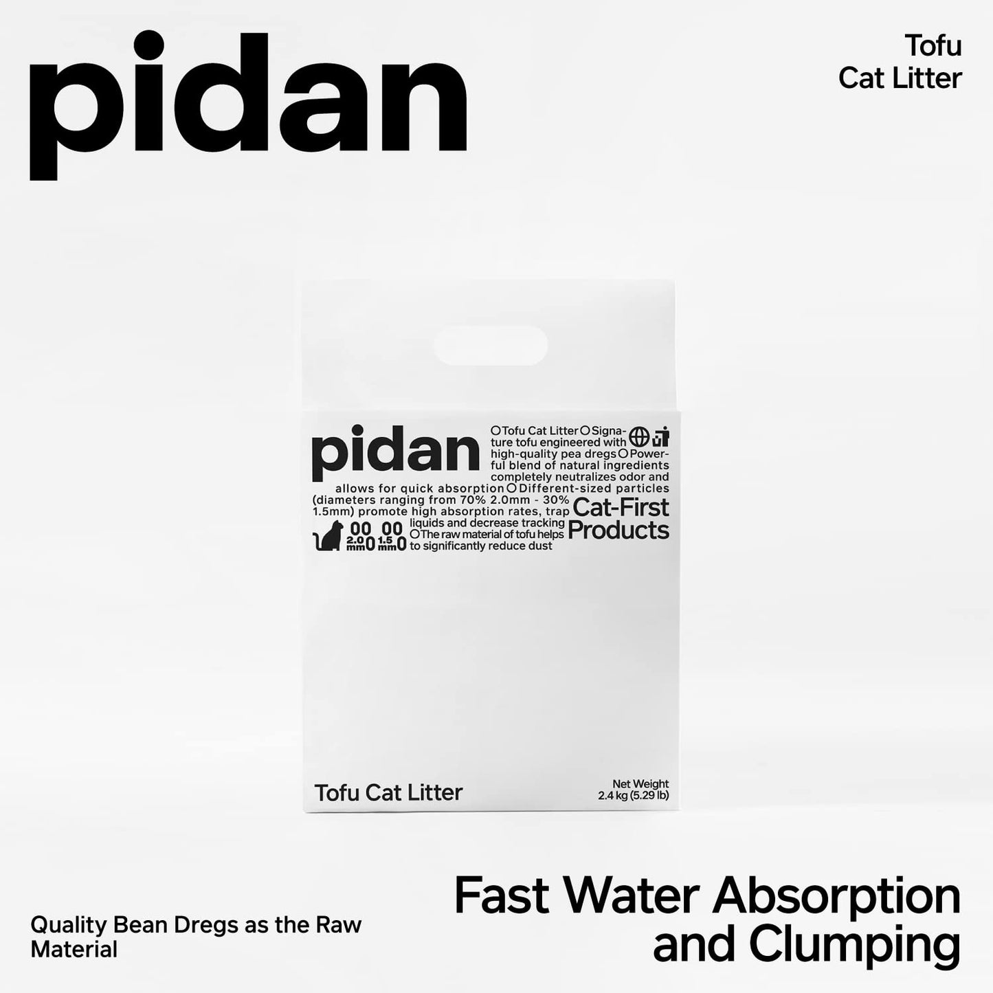 pidan Tofu Cat Litter Clumping,Flushable,Ultra Absorbent and Fast Drying, 100% Natural Ingredients Litter,Solubility in Water,Really Dust-Free,Less Scattering (5.3lb×1bag)