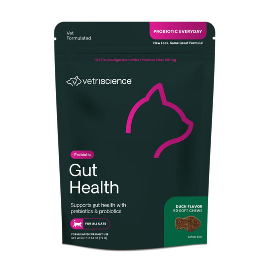 VetriScience Extra Strength Gut Health Probiotics for Cats, Digestion Support, Gas & Diarrhea, Itchy Dogs, Cough, Immune Support, 120 Million CFU per Chew, 60 Chews