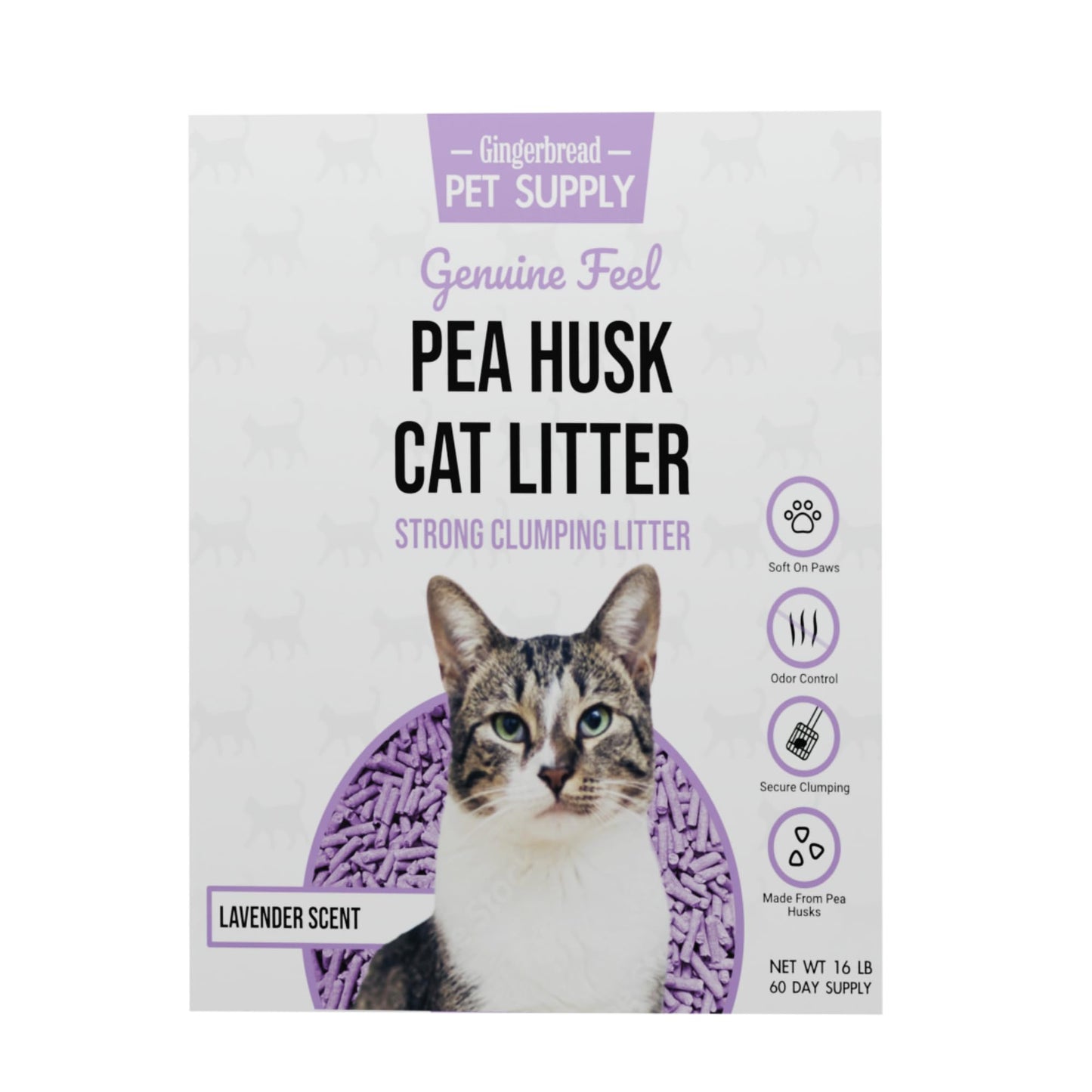 Gingerbread Pet Supply Premium Pea Husk Scented Cat Litter for Happy and Healthy Cats. (16 lbs)(Lavender)