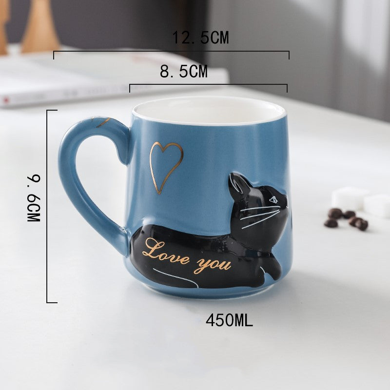 Three-dimensional Relief Cat Ceramic Mug