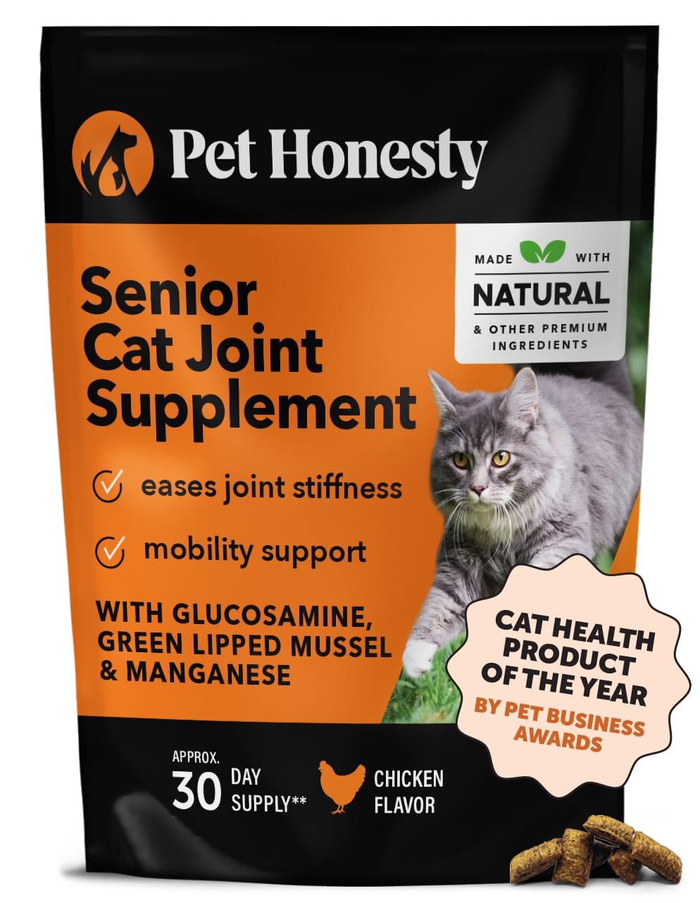 Pet Honesty Cat Hip & Joint Health Crunchy & Creamy Chews - Glucosamine for Cats, Cat Joint Support Supplement, Cat Health Supplies & Hip Support for Indoor Cats & Outdoor Cats - Chicken 30-Day Supply