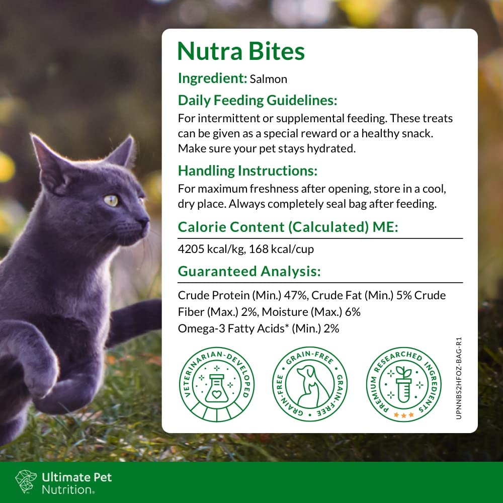 ULTIMATE PET NUTRITION Nutra Bites for Cats, Freeze Dried Raw Treats, Single Ingredient, Grain Free, Salmon, 2.5 Ounce