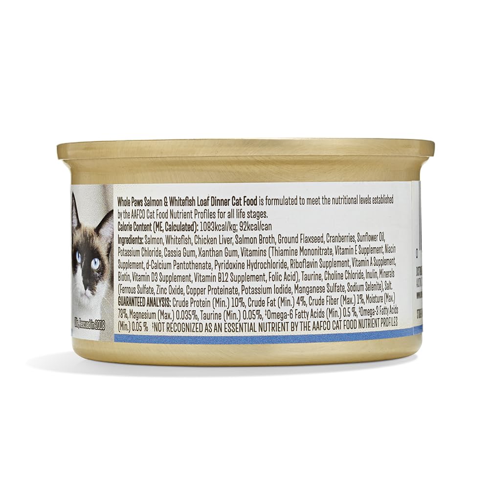 Whole Paws, Wet Cat Food, Salmon & Whitefish Loaf Dinner, 3 Ounce