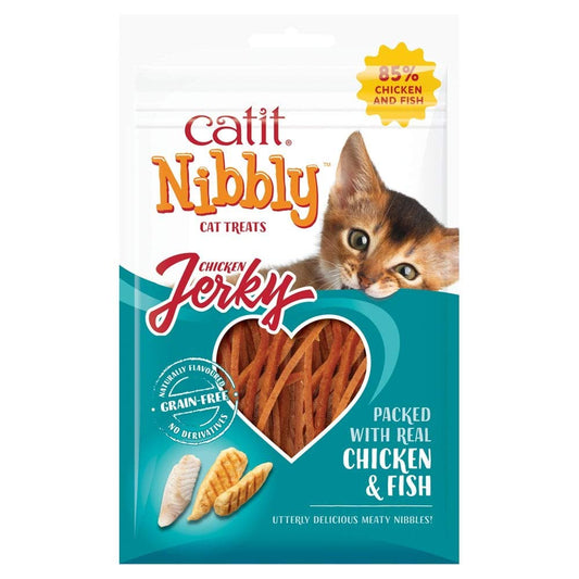 Catit Nibbly Jerky Cat Treats, Chicken & Fish Recipe - Grain-Free Cat Treat White 1 Ounce (Pack of 1)