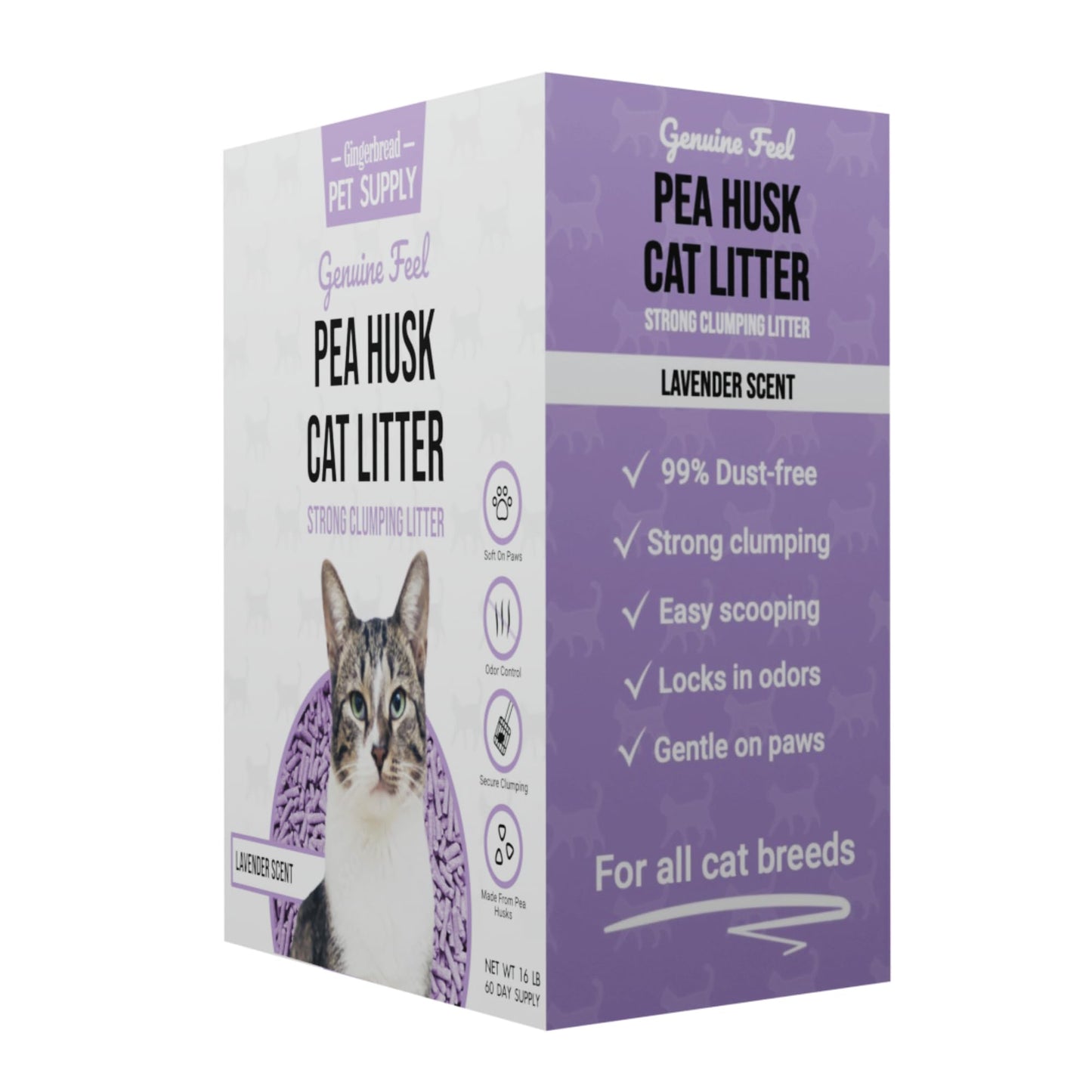 Gingerbread Pet Supply Premium Pea Husk Scented Cat Litter for Happy and Healthy Cats. (16 lbs)(Lavender)