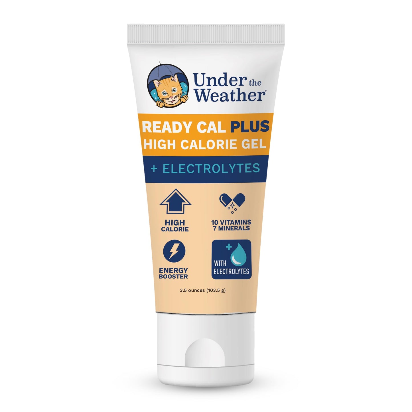 Under the Weather Pet Electrolytes Ready Cal Plus Gel for Cats | Vet-Formulated High-Calorie Supplement for Cats & Kittens | Promotes Weight Gain & Boosts Energy for Sick Cats | 3.5 Oz Tube Pack