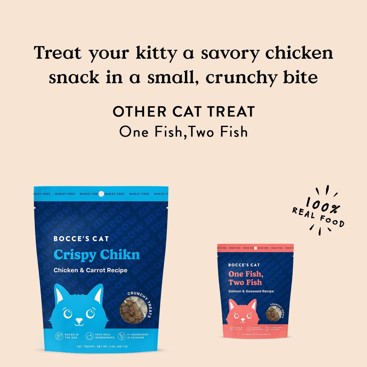 Bocce's Bakery, Crispy Chikn Crunchy Treats for Cats, Wheat-Free Everyday Cat Treats, Made with Limited-Ingredients, Baked in The USA, All-Natural Crunchy Treats, Chicken & Carrot Recipe, 2 oz