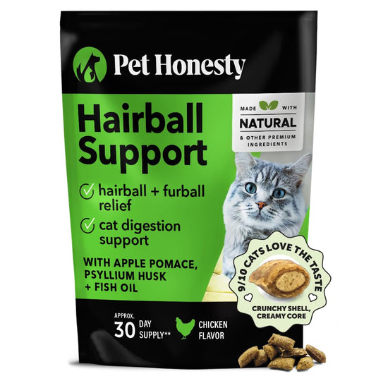 Pet Honesty Cat Hairball Support Crunchy & Creamy Chews, Hairball Remedy Cat Treats, Cat Furball Treatment, Supports Skin & Coat, Digestion, Cat Vitamins & Hairball Medicine, Chicken (30-Day Supply)