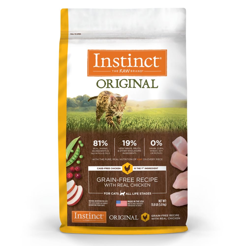 Instinct Original Dry Cat Food, Raw Coated Kibble, High Protein, Grain Free Recipe - Real Chicken, 11 lb. Bag