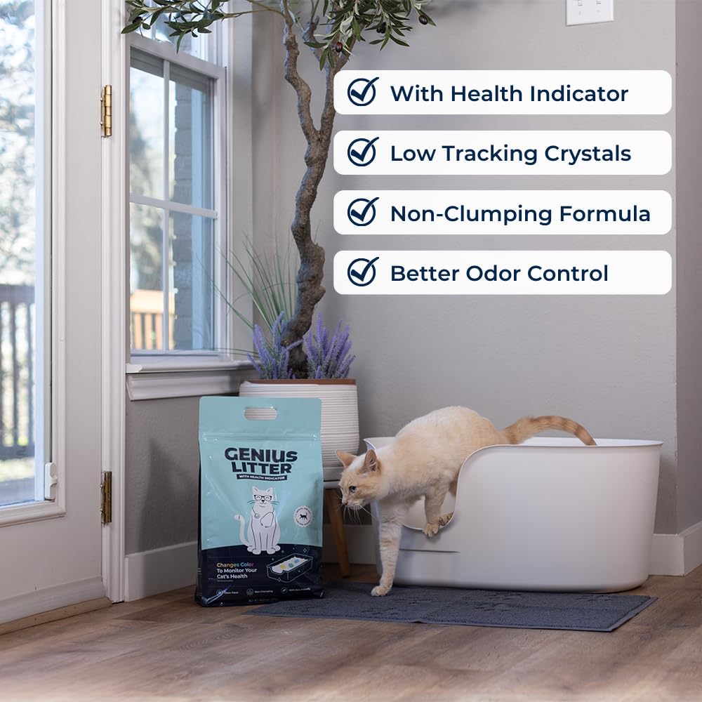 Genius Litter Health Indicating Cat Litter with Non-Clumping Lightweight Color Changing Silica Gel Crystals As Seen on Shark Tank, Non Clumping, Super Absorbent Odor Control (1 Bag (6lb))