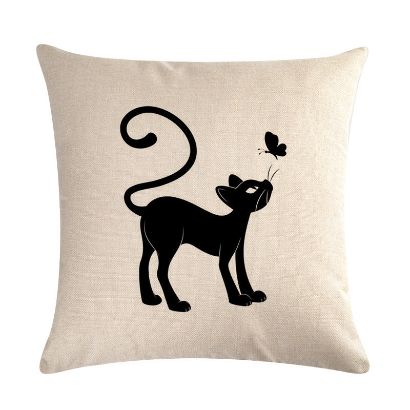 Little black cat series linen pillowcase