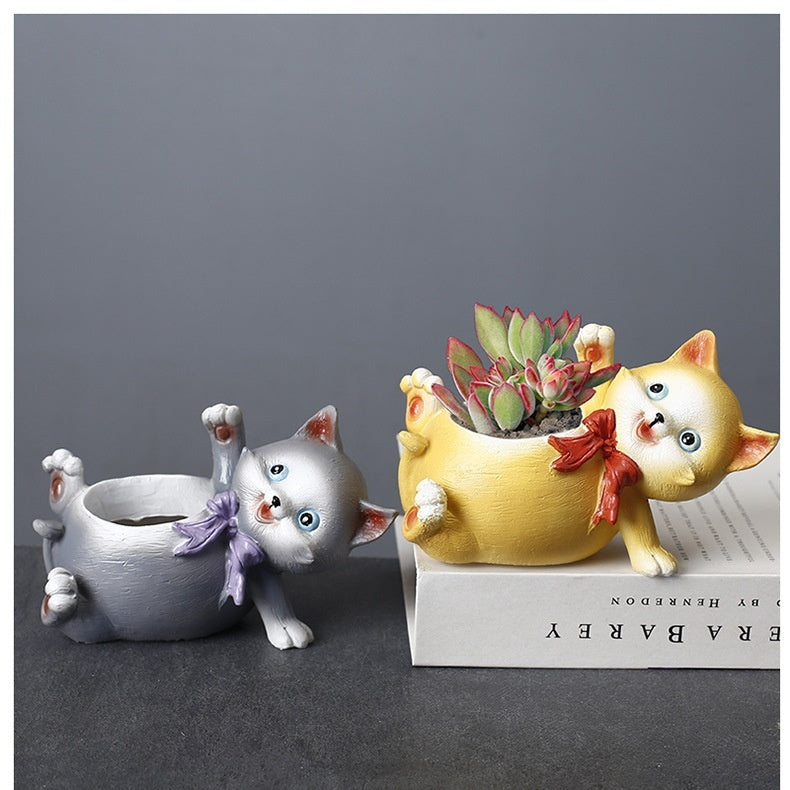 Cartoon Animal Resin Cat Flowerpot Desktop Basin