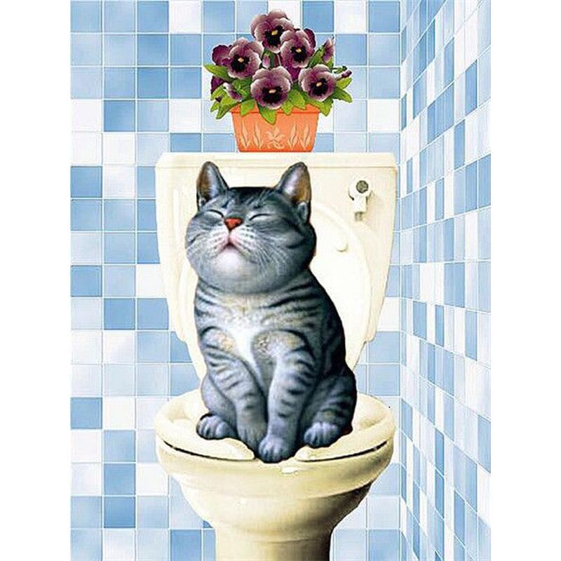 Adult Digital Painting Toilet Cat Picture Home Decoration