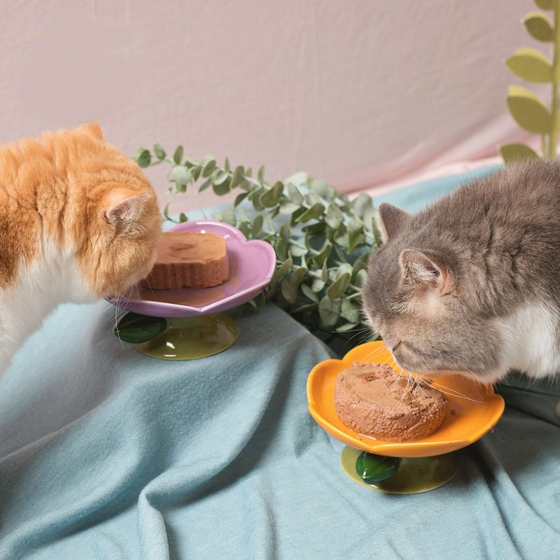 Cat Bowl Pet Flower Ceramic High Foot Food Bowl