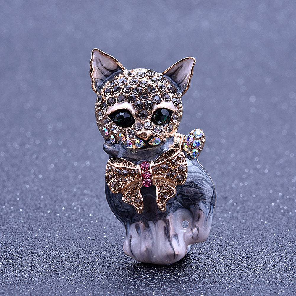 Lively Pride Cat Brooch for Party Shell Metal Crown Blue Crystal Enamel Pin Black Animal Brooch for Women Jewelry Accessories