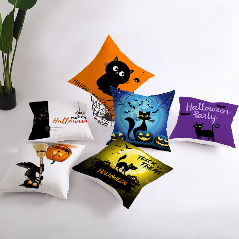 Halloween new pumpkin black cat pillowcase