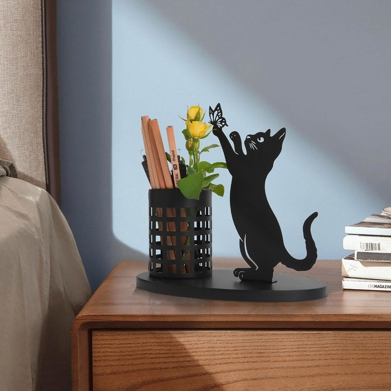 Black Metal Cat Squirrel Pen Holder