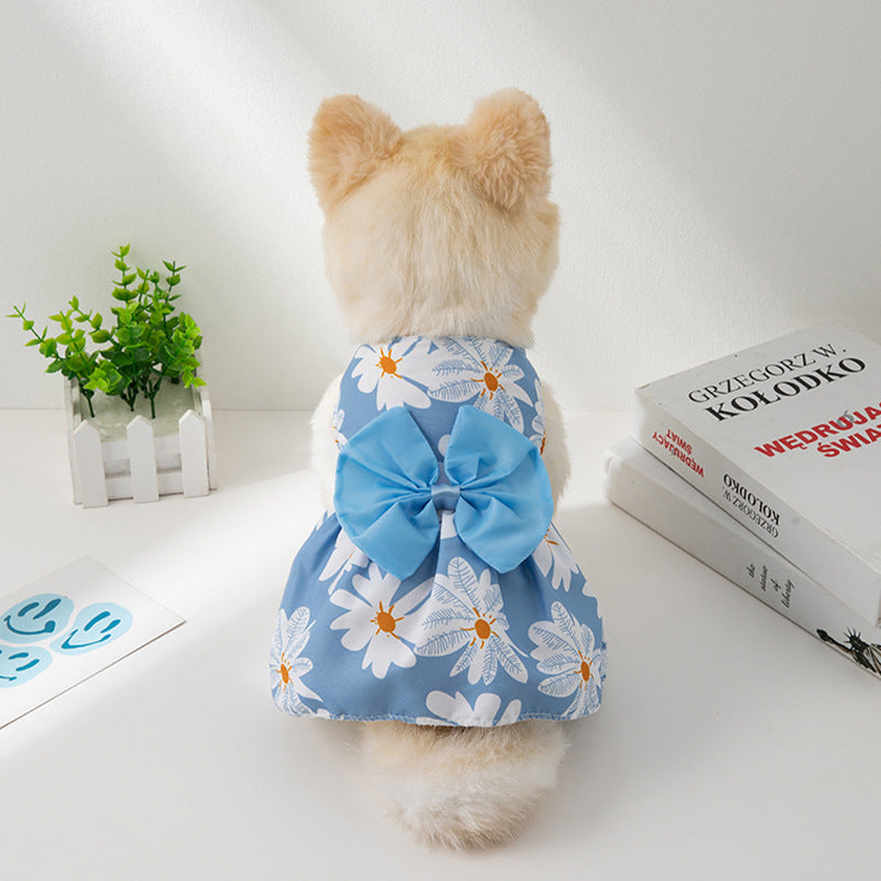 New Summer Ultra-thin Cool Pet Clothes Cat Pet Fashion Floral Butterfly Knot Princess Dress