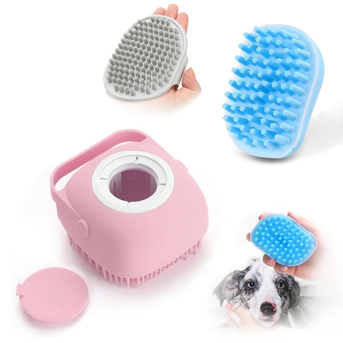 Pet Grooming Brush With Soap Dispenser For Dogs And Cats  Soft Silicone Bristles, Long Short Hair Friendly