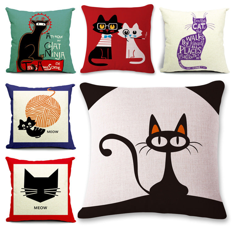 Cute cartoon cat personality linen sofa pillowcase