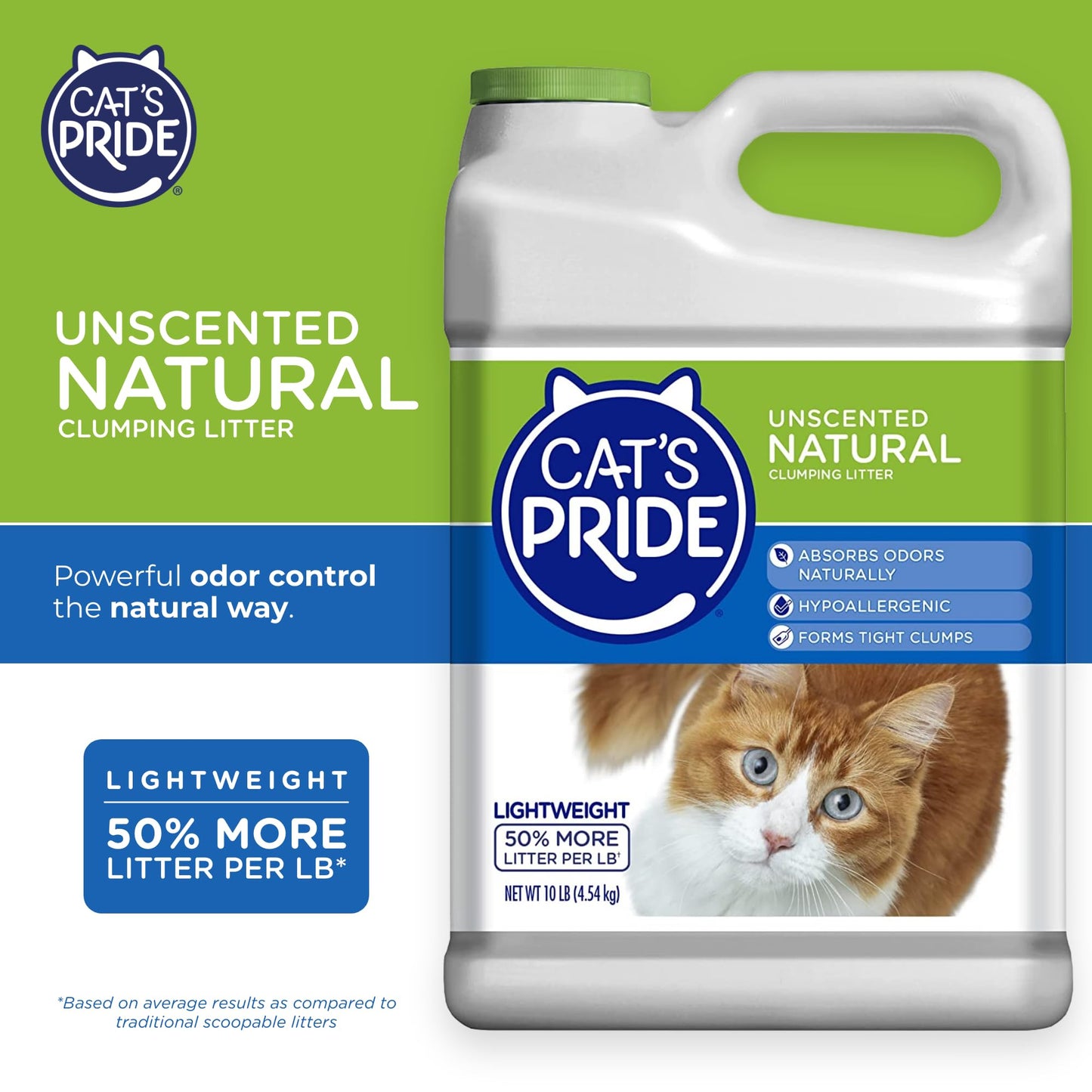 Cat's Pride Lightweight Clumping Litter: Natural - Powerful Odor Control - Unscented, 10 Pounds