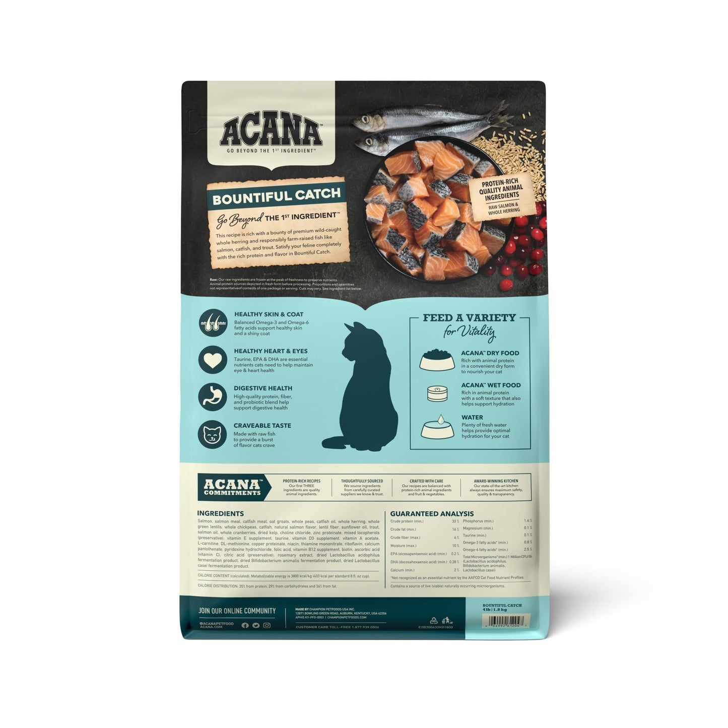 ACANA Bountiful Catch Dry Cat Food for Adult Cats, Salmon and Whole Herring Recipe, Fish Cat Food, 4lb