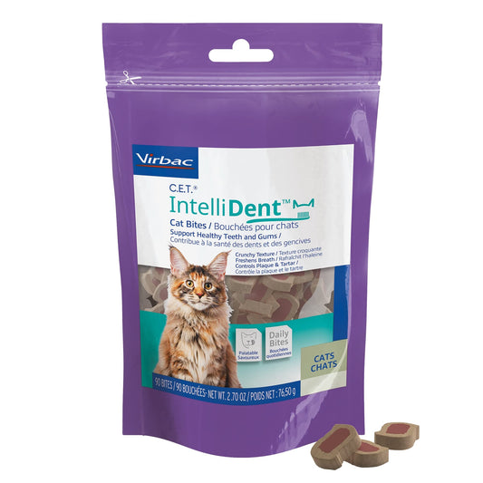 Virbac C.E.T. IntelliDent Cat Bites Dental Care Cat Treats for Healthy Teeth and Gums Fresh Breath Chicken Flavor 90 per Bag