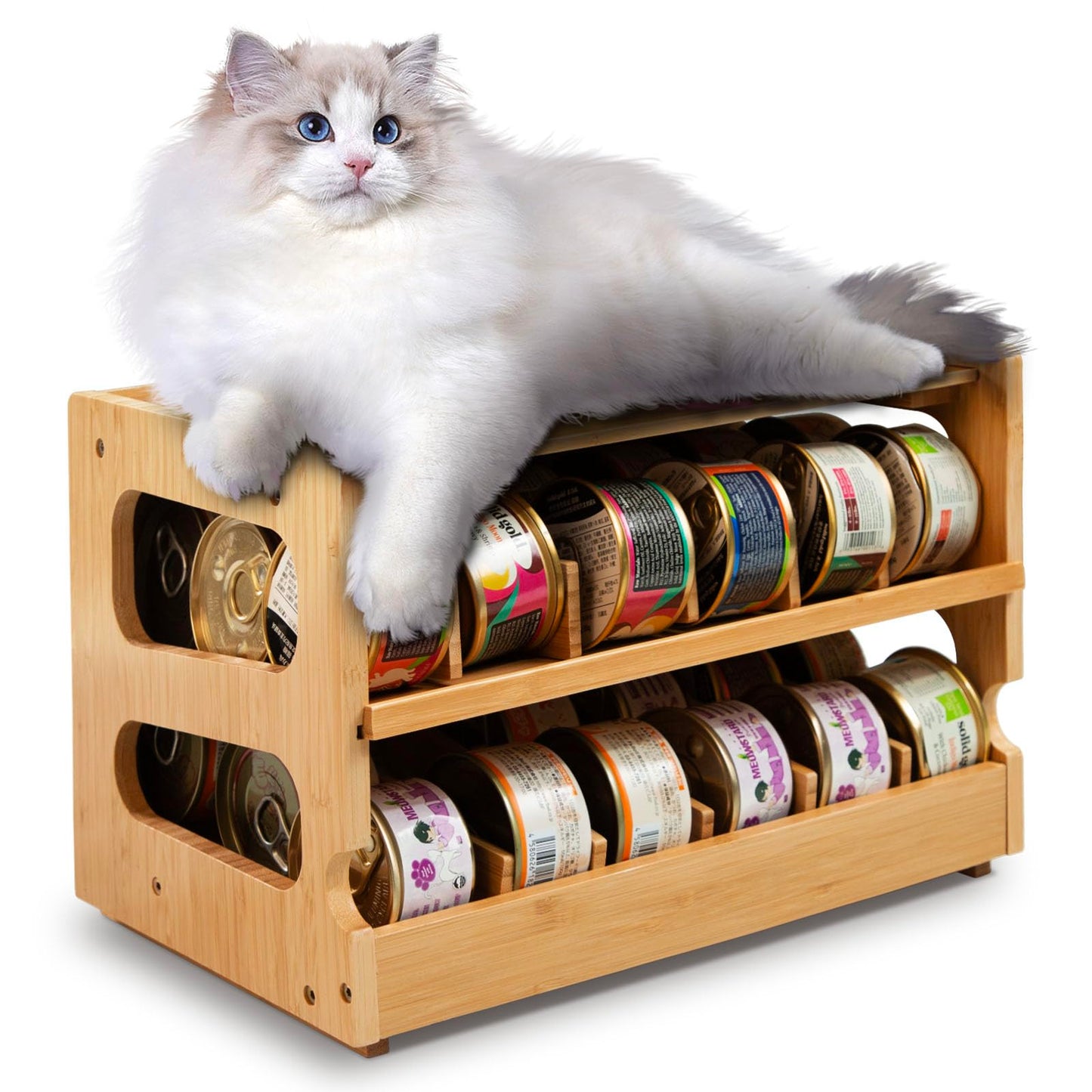 Coanto Upgraded Cat Food Organizer, Cat Food Can Organizer, Can Organizer for Pantry, Cat Food Storage, Bamboo, Holds 36 (3oz) Cans