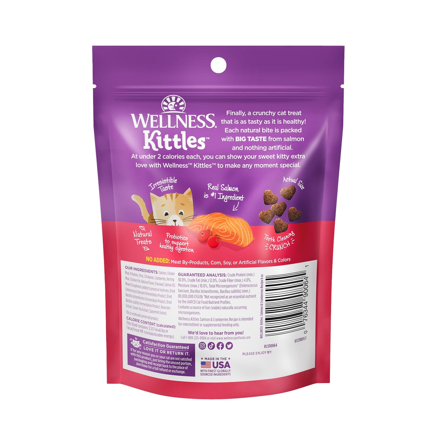 Wellness Kittles Natural Grain Free Cat Treats, Salmon & Cranberries, 6-Ounce Bag