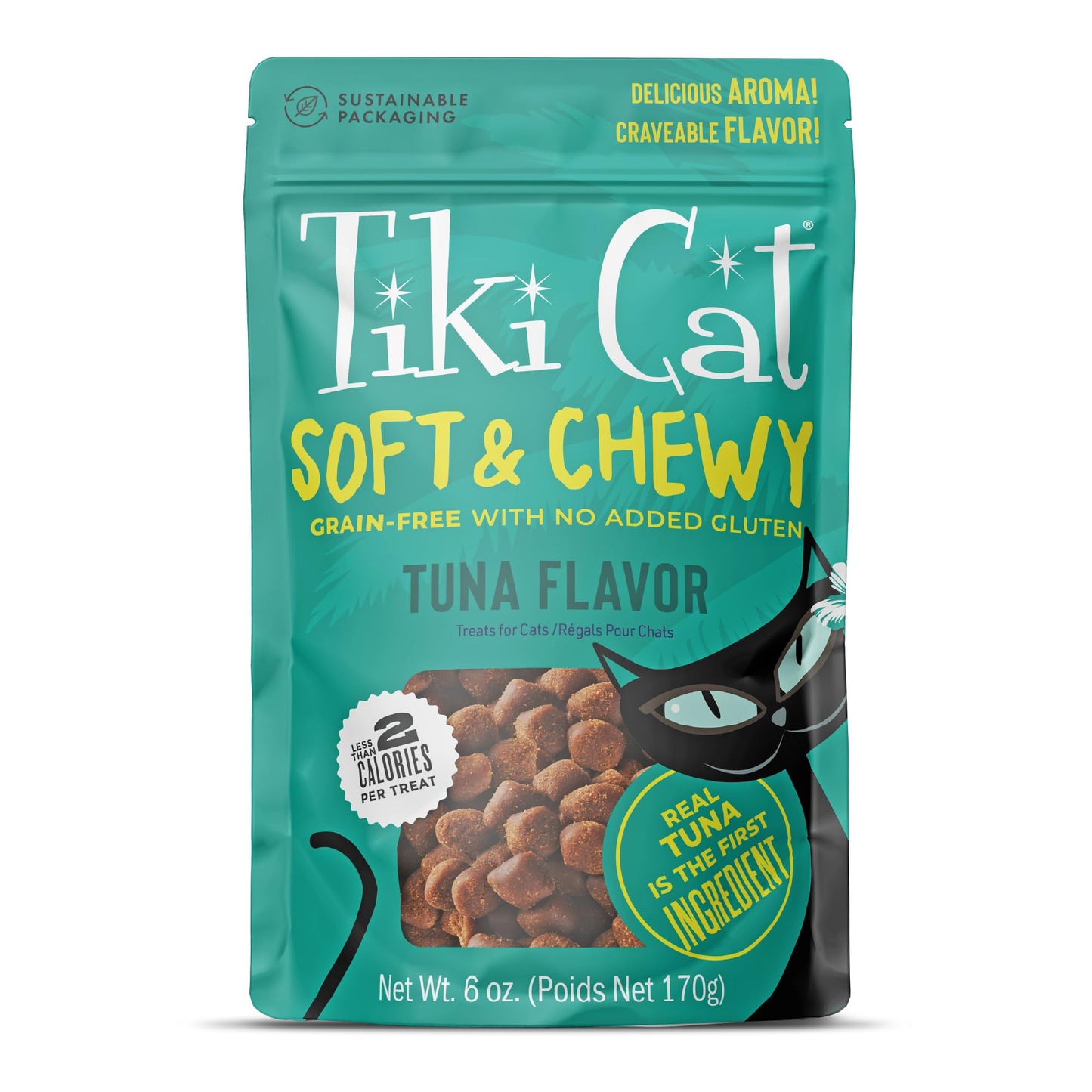 Tiki Cat Soft & Chewy Treats, Tuna Flavor, 3 Calories Per Treat with Grain-Free and No Added Gluten, 6 oz Pouch (Pack of 1)