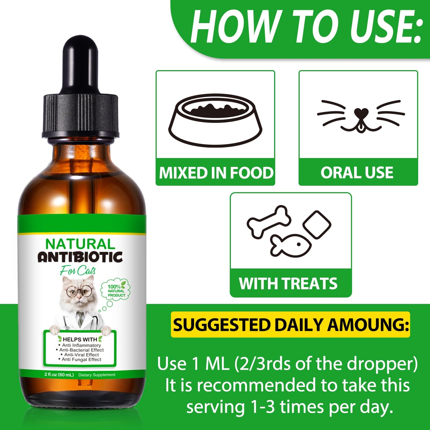 Cat Antibiotics, Antibiotics for Cats, Natural Cat Antibiotics, Cat Antibiotics Multivitamin, Cat Herbal Supplements 60ml