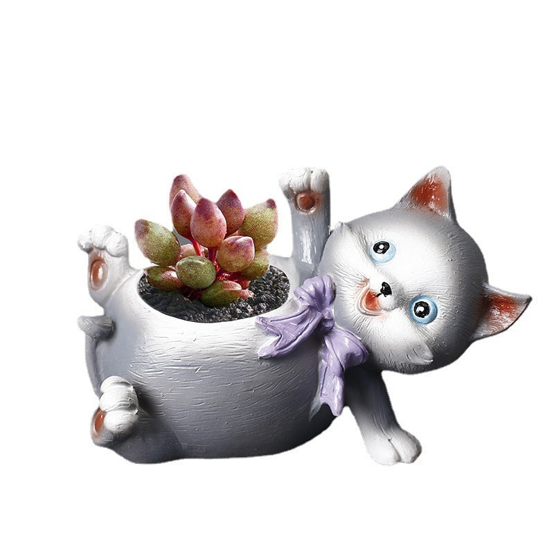 Cartoon Animal Resin Cat Flowerpot Desktop Basin