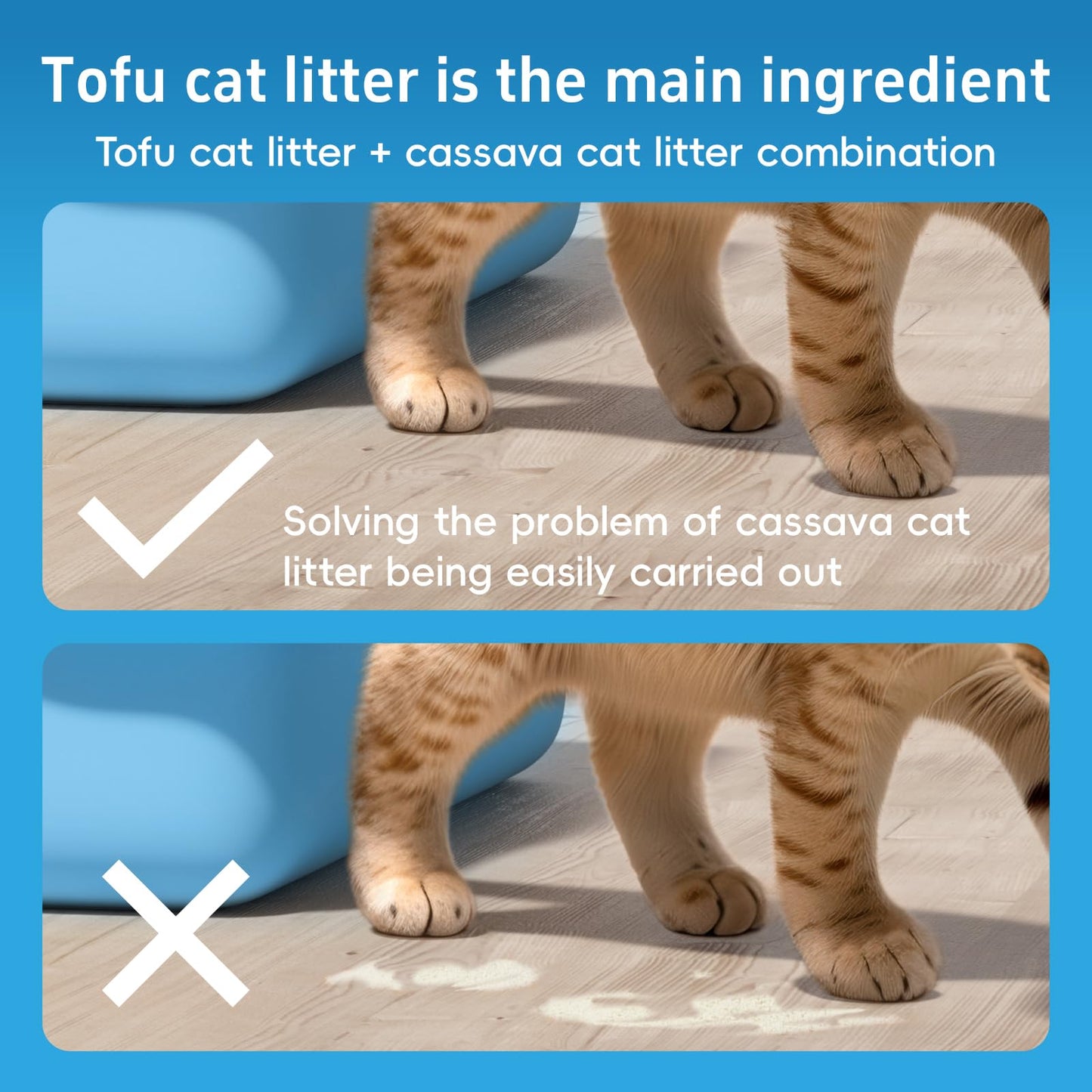 Romod 4Packs 5-in-1 Tofu Cat Litter, Mixed Cassava, Bentonite, Baking Soda, SAP, Natural Plant, Fast Clumping, Strong Water Adsorption & Deodorization, No Tracking, Dust-Free, Flushable, 7.9lbs*4