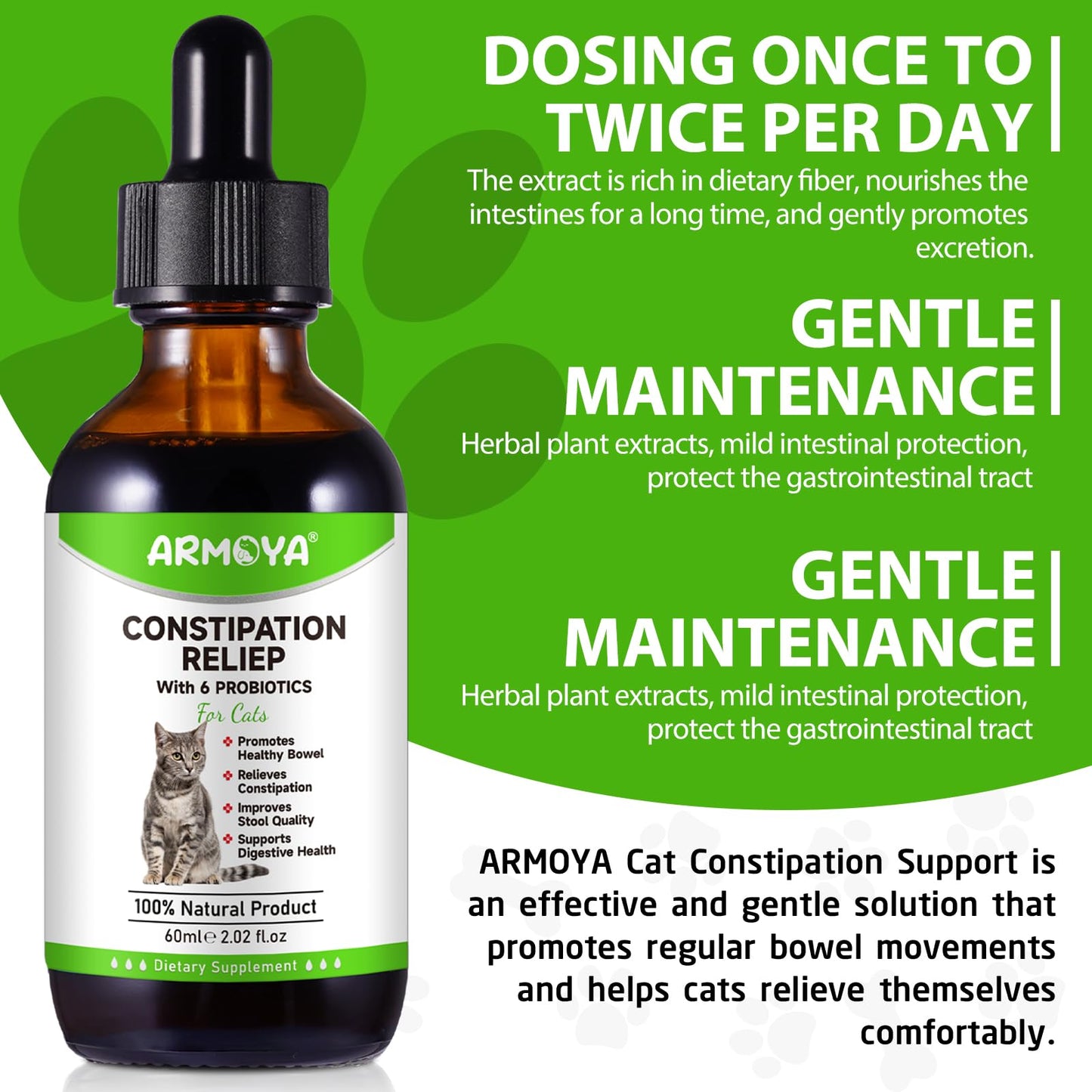 Cat Constipation Relief, Constipation Relief for Cat, Cat Laxative Constipation Relief, 100% Natural Cat Laxative with 6 Probiotics Cat Stool Softener, Promotes Digestive Health - 2 fl oz